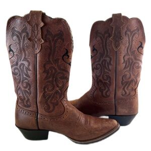 Justin L2559 Stampede Brown Leather Western Boot Women's 9 WEAR SHOWN AT TOP